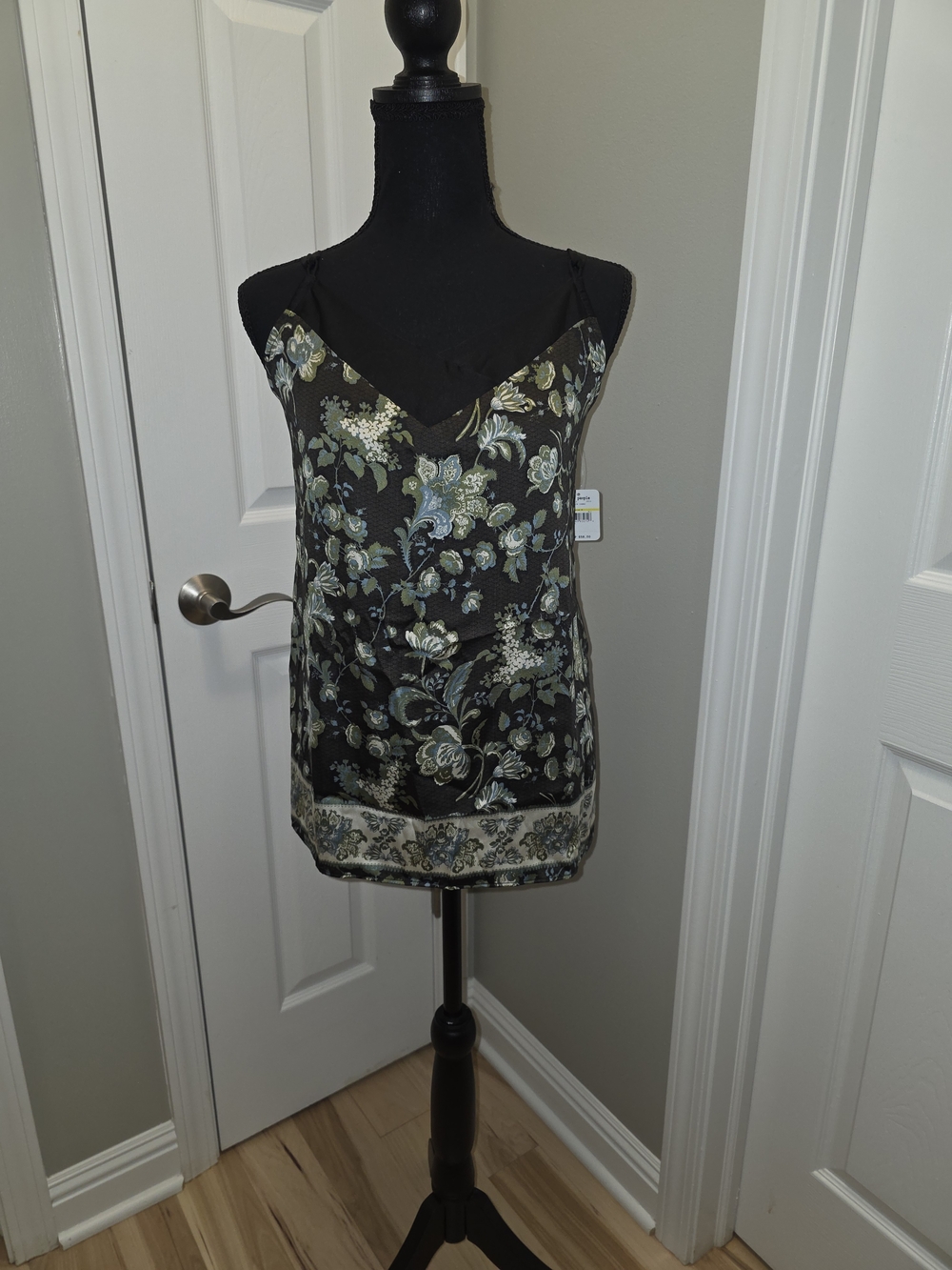 Free People Floral Tie Strap Camisole in Black and Sage